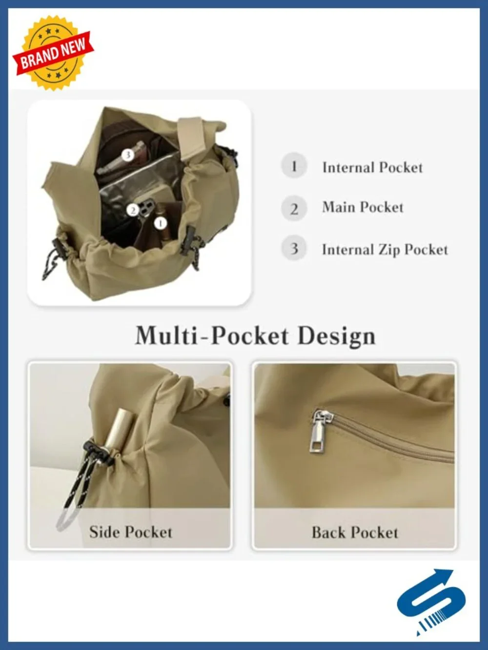 Waterproof Oxford Drawstring Shoulder Bag Lightweight Crossbody Tote